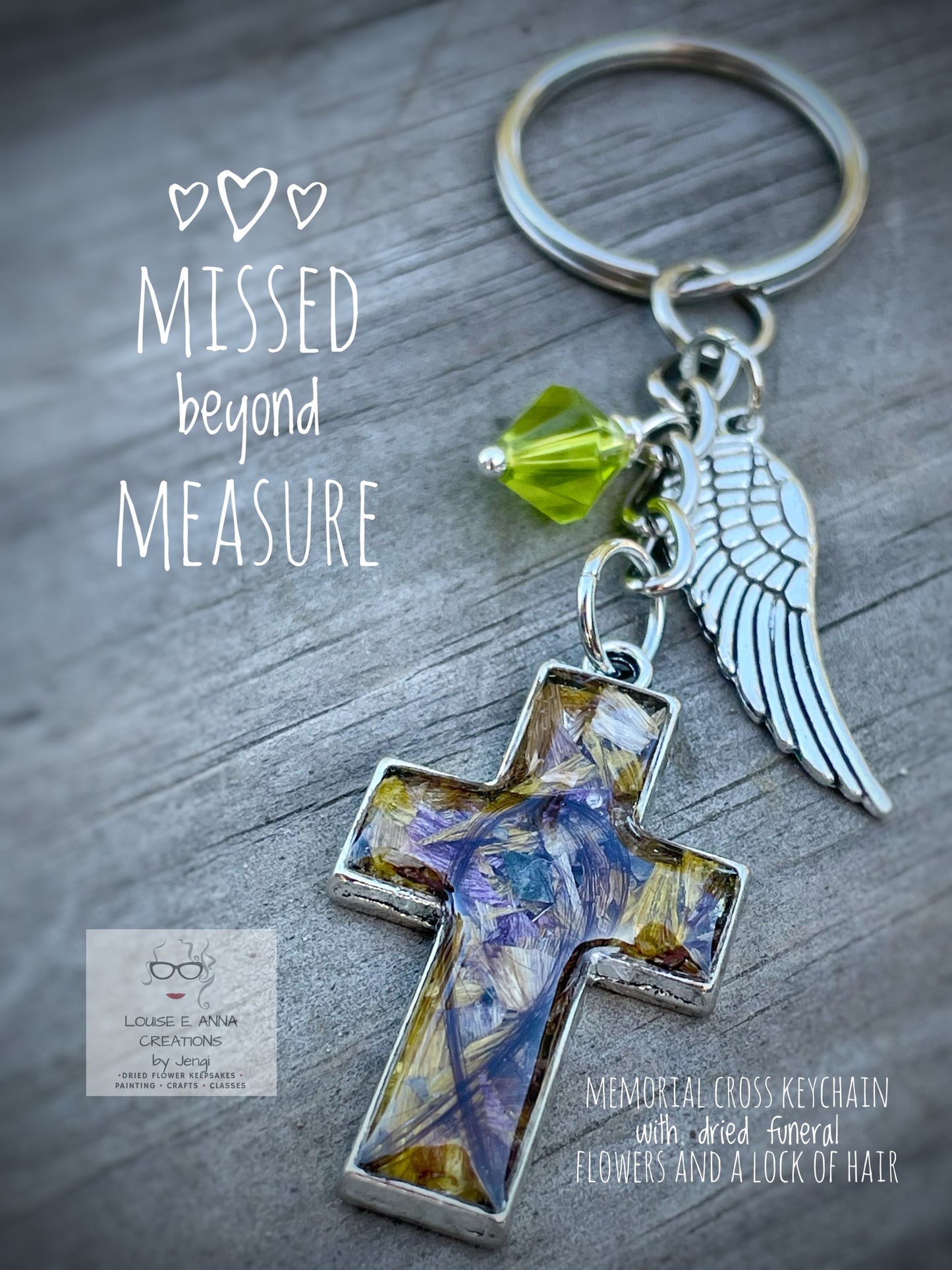 Custom Dried Flower Cross Keychain – Memorial Keepsake