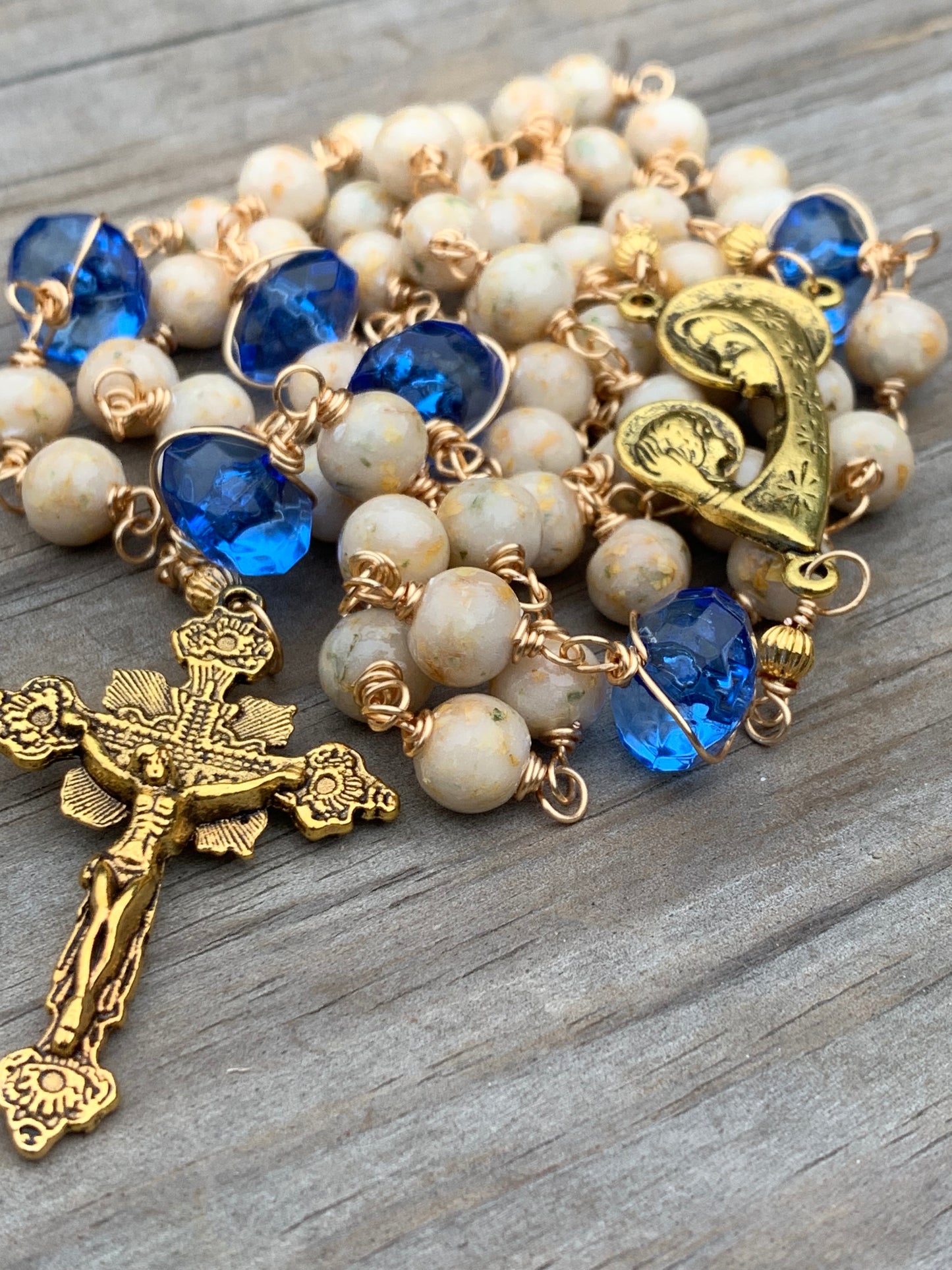Handmade Dried Flower Rosary GOLD WIRE