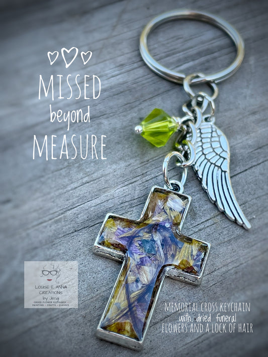 Custom Dried Flower Cross Keychain – Memorial Keepsake