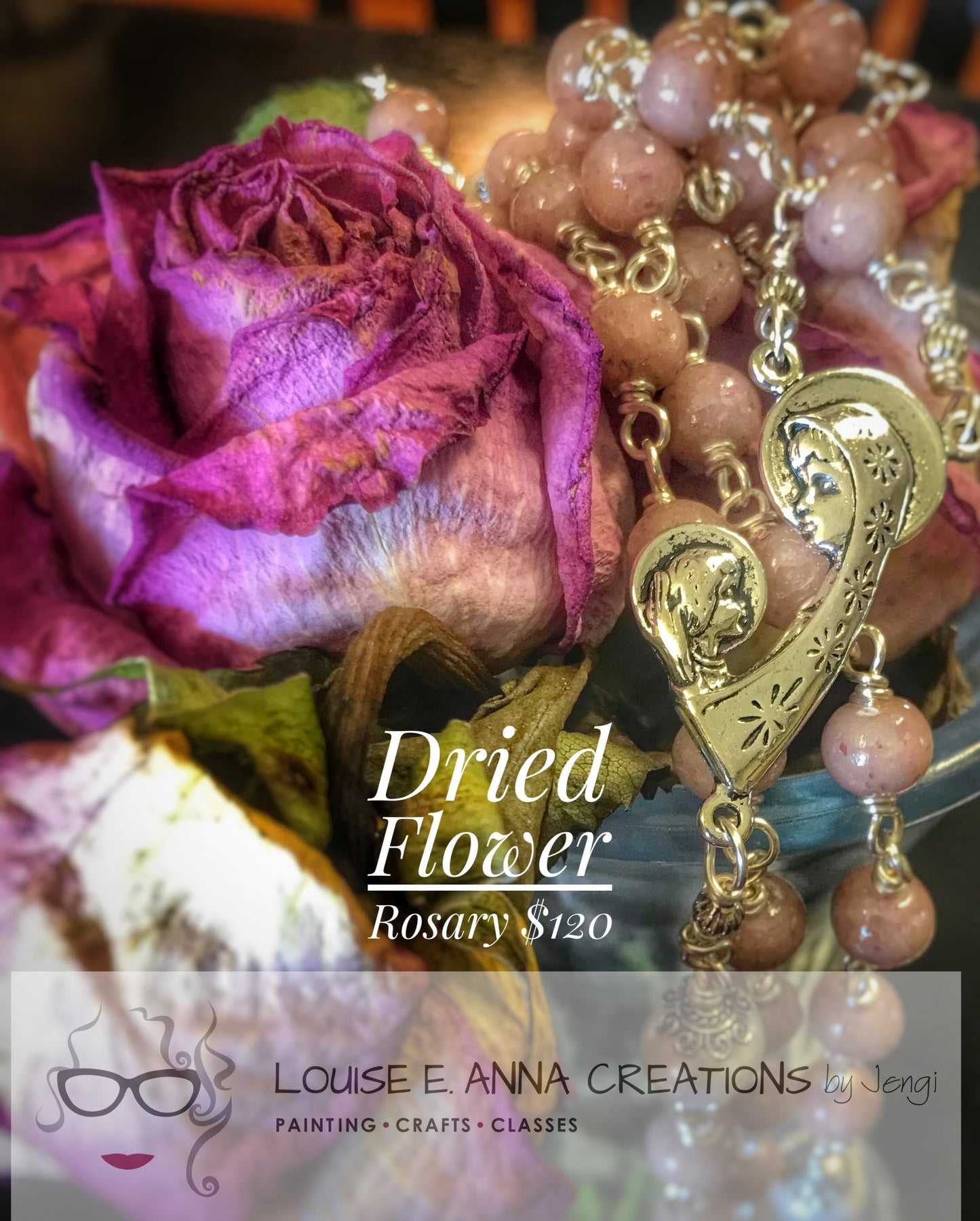 Handmade Dried Flower Rosary SILVER WIRE